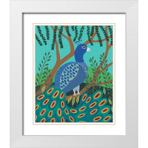 Dandy Peacock I White Modern Wood Framed Art Print with Double Matting by Moore, Regina