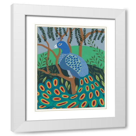Dandy Peacock II White Modern Wood Framed Art Print with Double Matting by Moore, Regina