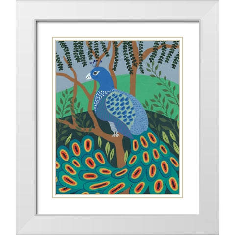 Dandy Peacock II White Modern Wood Framed Art Print with Double Matting by Moore, Regina