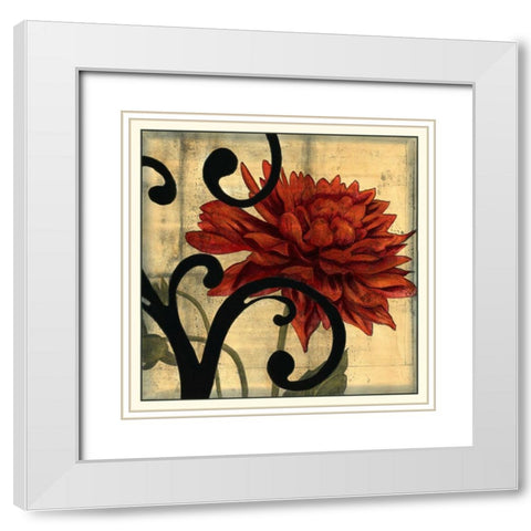 Dahlias and Scrolls IV White Modern Wood Framed Art Print with Double Matting by Goldberger, Jennifer