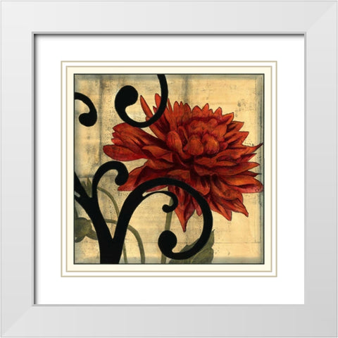 Dahlias and Scrolls IV White Modern Wood Framed Art Print with Double Matting by Goldberger, Jennifer