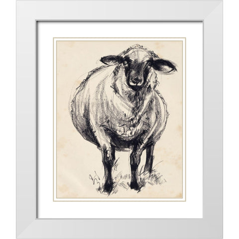 Charcoal Sheep II White Modern Wood Framed Art Print with Double Matting by Parker, Jennifer Paxton