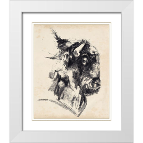 Bison Head Gesture I White Modern Wood Framed Art Print with Double Matting by Parker, Jennifer Paxton