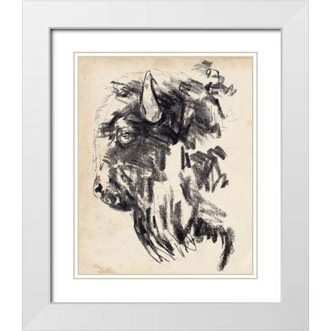 Bison Head Gesture II White Modern Wood Framed Art Print with Double Matting by Parker, Jennifer Paxton