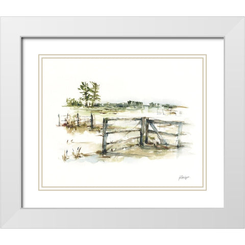 Farm Fence II White Modern Wood Framed Art Print with Double Matting by Harper, Ethan