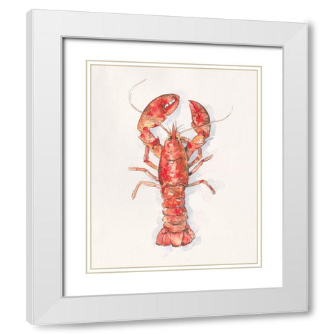 Salty Lobster I White Modern Wood Framed Art Print with Double Matting by Caroline, Emma