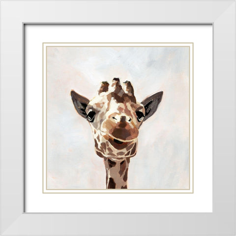 Giraffes Gaze I White Modern Wood Framed Art Print with Double Matting by Barnes, Victoria