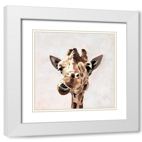 Giraffes Gaze II White Modern Wood Framed Art Print with Double Matting by Barnes, Victoria