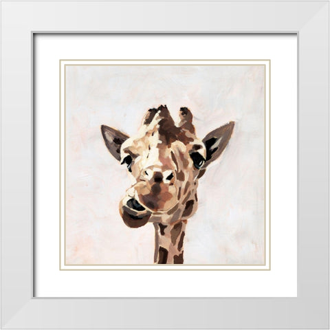 Giraffes Gaze II White Modern Wood Framed Art Print with Double Matting by Barnes, Victoria