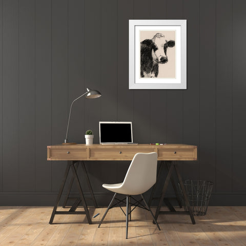 Cow Portrait Sketch I White Modern Wood Framed Art Print with Double Matting by Barnes, Victoria