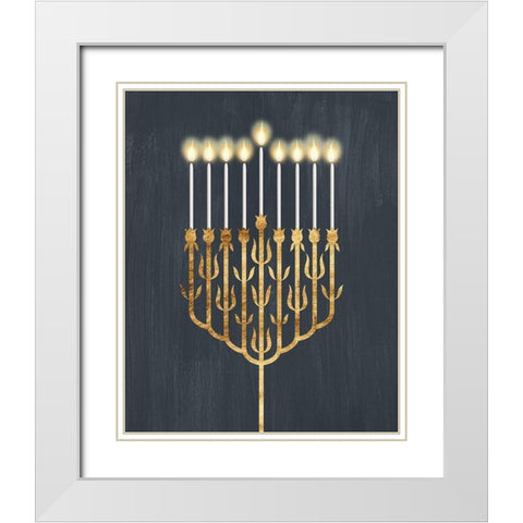 Golden Hanukkah II White Modern Wood Framed Art Print with Double Matting by Popp, Grace