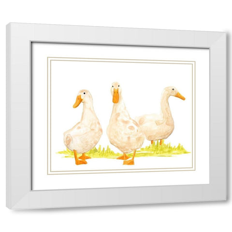 Quack Squad II White Modern Wood Framed Art Print with Double Matting by Vess, June Erica