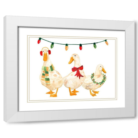 Merry Quackmas II White Modern Wood Framed Art Print with Double Matting by Vess, June Erica