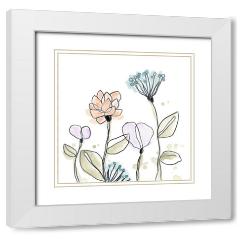 Spindle Blossoms V White Modern Wood Framed Art Print with Double Matting by Vess, June Erica