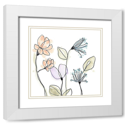 Spindle Blossoms VI White Modern Wood Framed Art Print with Double Matting by Vess, June Erica