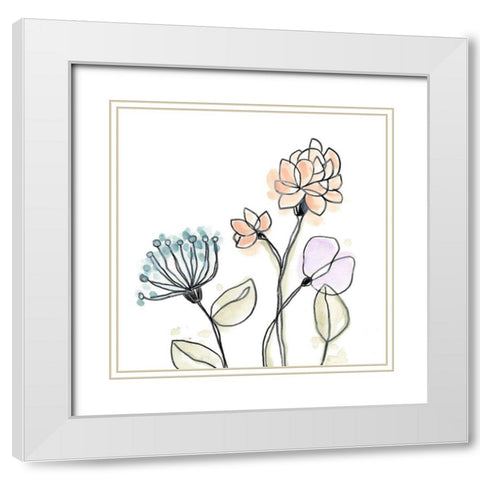 Spindle Blossoms VII White Modern Wood Framed Art Print with Double Matting by Vess, June Erica