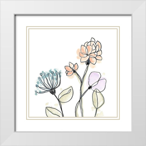 Spindle Blossoms VII White Modern Wood Framed Art Print with Double Matting by Vess, June Erica