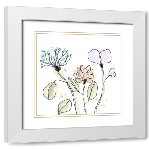 Spindle Blossoms VIII White Modern Wood Framed Art Print with Double Matting by Vess, June Erica