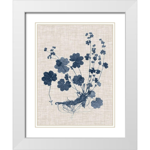Navy and Linen Leaves I White Modern Wood Framed Art Print with Double Matting by Vision Studio