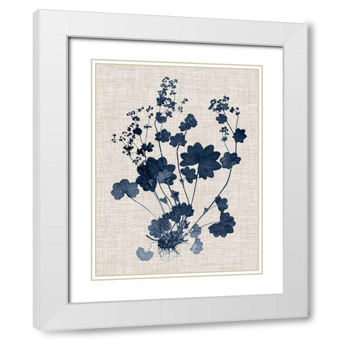 Navy and Linen Leaves II White Modern Wood Framed Art Print with Double Matting by Vision Studio