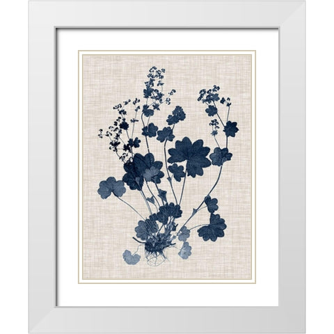 Navy and Linen Leaves II White Modern Wood Framed Art Print with Double Matting by Vision Studio