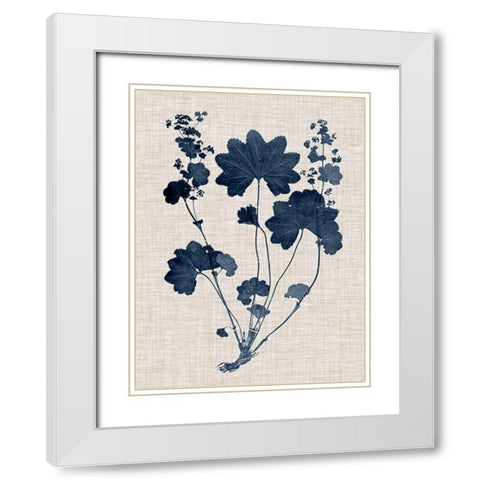 Navy and Linen Leaves III White Modern Wood Framed Art Print with Double Matting by Vision Studio