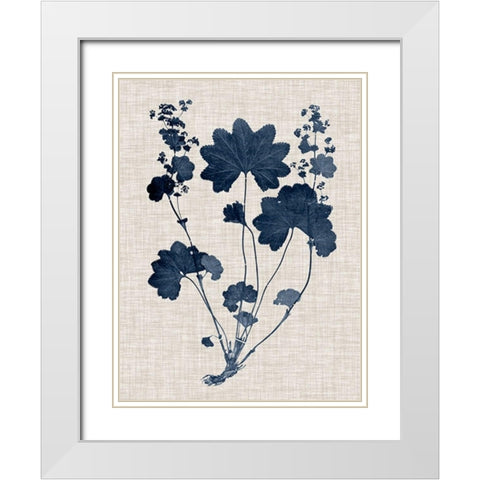 Navy and Linen Leaves III White Modern Wood Framed Art Print with Double Matting by Vision Studio