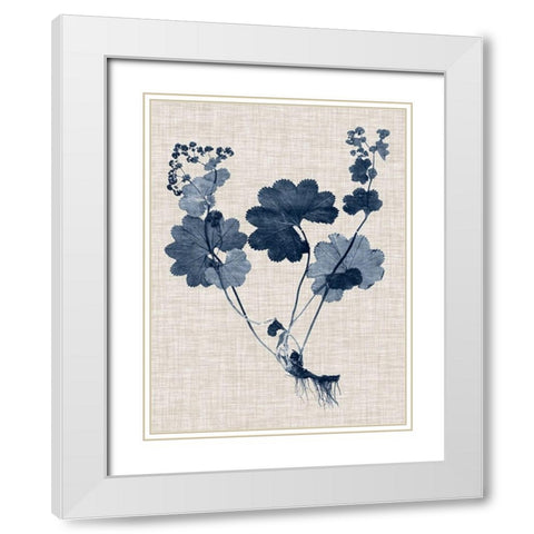 Navy and Linen Leaves IV White Modern Wood Framed Art Print with Double Matting by Vision Studio