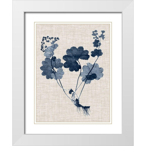 Navy and Linen Leaves IV White Modern Wood Framed Art Print with Double Matting by Vision Studio