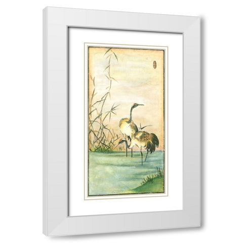 Custom Oriental Cranes II White Modern Wood Framed Art Print with Double Matting by Vision Studio