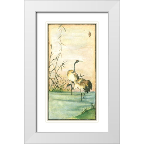 Custom Oriental Cranes II White Modern Wood Framed Art Print with Double Matting by Vision Studio