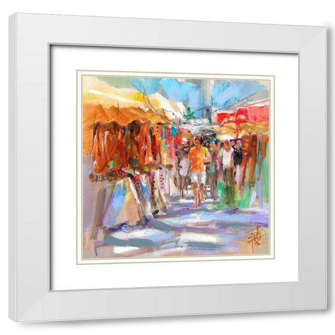 Market Scene II White Modern Wood Framed Art Print with Double Matting by Doyle, Anne Farrall