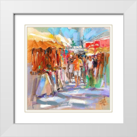 Market Scene II White Modern Wood Framed Art Print with Double Matting by Doyle, Anne Farrall