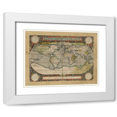 Embellished Antique World Map White Modern Wood Framed Art Print with Double Matting by Vision Studio