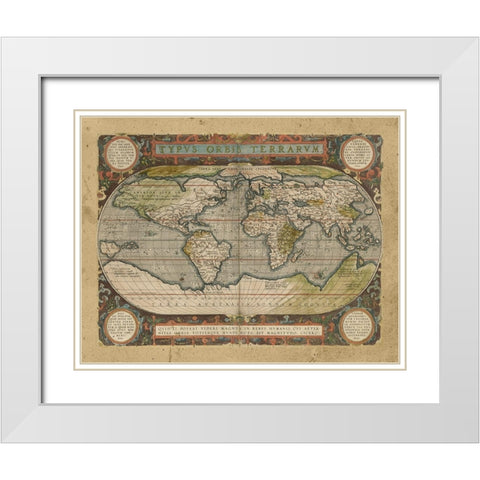 Embellished Antique World Map White Modern Wood Framed Art Print with Double Matting by Vision Studio