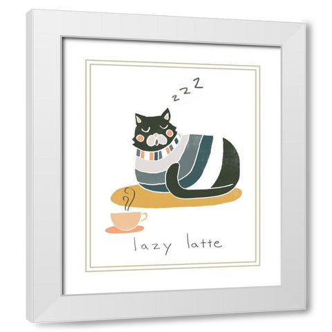 Coffee Cats II White Modern Wood Framed Art Print with Double Matting by Vess, June Erica