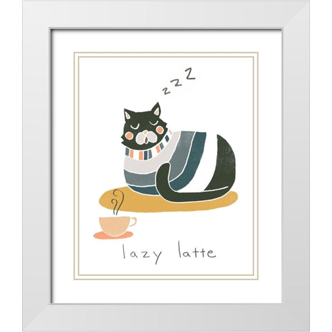 Coffee Cats II White Modern Wood Framed Art Print with Double Matting by Vess, June Erica