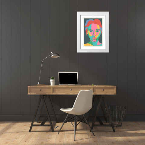Colorblock Face I White Modern Wood Framed Art Print with Double Matting by Moore, Regina