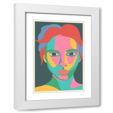 Colorblock Face I White Modern Wood Framed Art Print with Double Matting by Moore, Regina