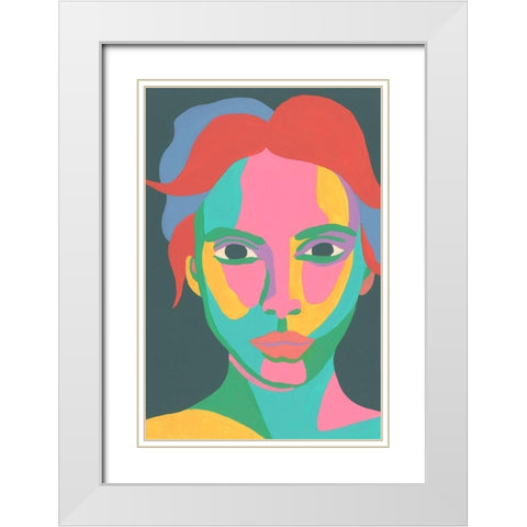 Colorblock Face I White Modern Wood Framed Art Print with Double Matting by Moore, Regina
