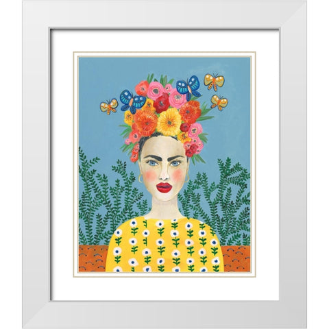 Frida Headdress I White Modern Wood Framed Art Print with Double Matting by Moore, Regina
