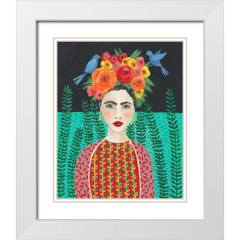 Frida Headdress II White Modern Wood Framed Art Print with Double Matting by Moore, Regina