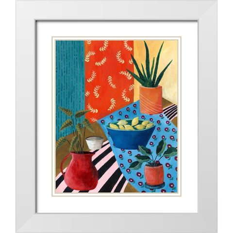 Colorful Tablescape I White Modern Wood Framed Art Print with Double Matting by Moore, Regina