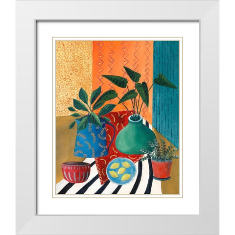 Colorful Tablescape II White Modern Wood Framed Art Print with Double Matting by Moore, Regina