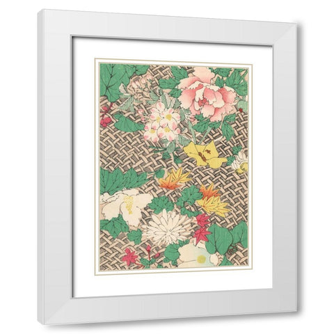 Japanese Floral Design IV White Modern Wood Framed Art Print with Double Matting by Furuya, Korin