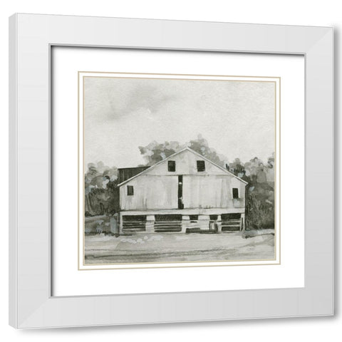 Solemn Barn Sketch I White Modern Wood Framed Art Print with Double Matting by Caroline, Emma