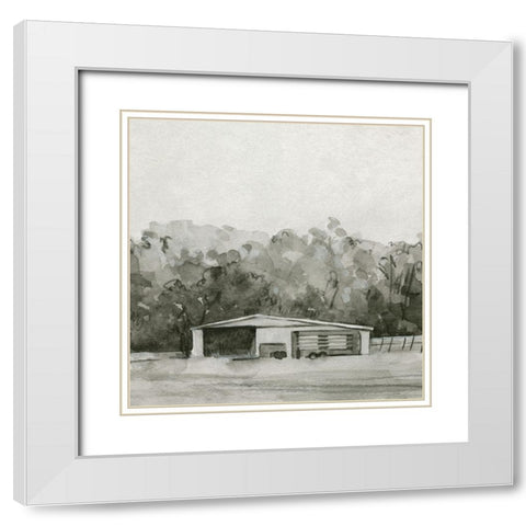 Solemn Barn Sketch II White Modern Wood Framed Art Print with Double Matting by Caroline, Emma