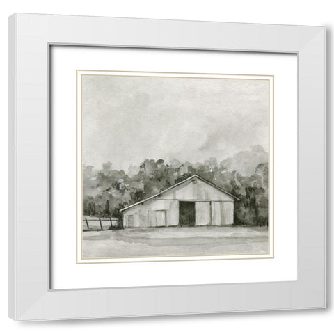 Solemn Barn Sketch IV White Modern Wood Framed Art Print with Double Matting by Caroline, Emma