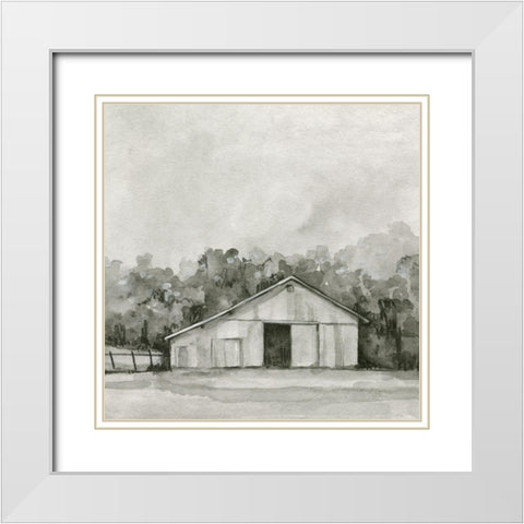 Solemn Barn Sketch IV White Modern Wood Framed Art Print with Double Matting by Caroline, Emma