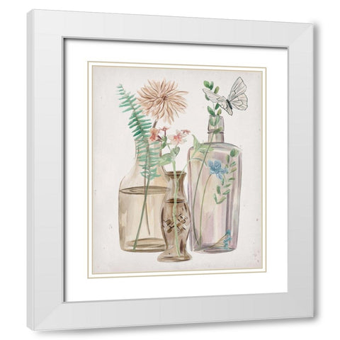 Butterflies and Flowers II White Modern Wood Framed Art Print with Double Matting by Wang, Melissa